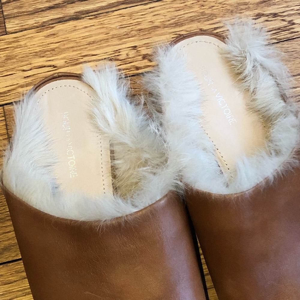 Leather mules with fur trim - Pour La Victoire - Picture 3 of 8